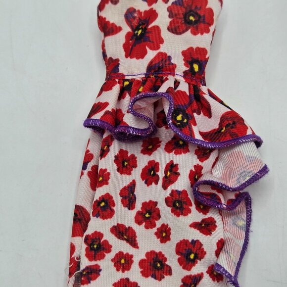 Barbie Doll Dresses Set: Red Poppy Print & Black White Striped Strapless Outfits - Picture 3 of 5